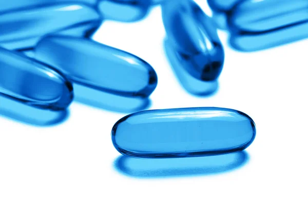 Blauwe Pillen Geïsoleerd Witte Achtergrond — Stockfoto