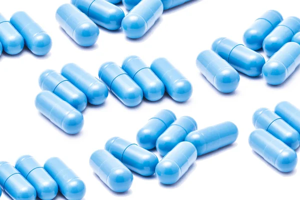 Blauwe Pillen Geïsoleerd Witte Achtergrond — Stockfoto