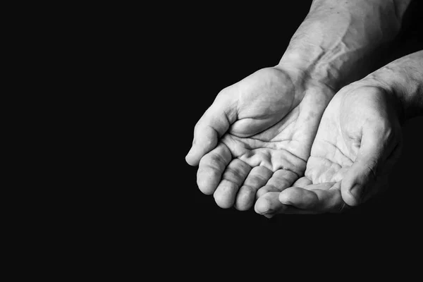 Hände Flehen Hilfe Leere Hand Isoliert Charity Symbol Geste Hintergrund — Stockfoto