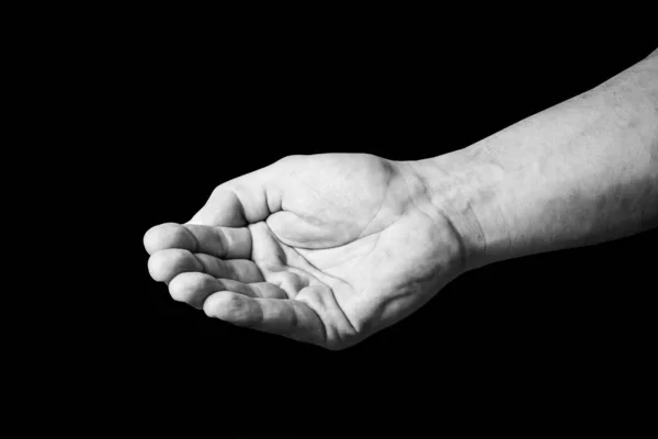 Hand Anflehen Hilfe Auf Schwarz Leerer Kopierraum Körperteil Isoliert — Stockfoto