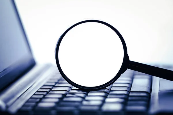 Search Symbol Background Magnifying Glass Empty White Copy Space Computer — Stock Photo, Image