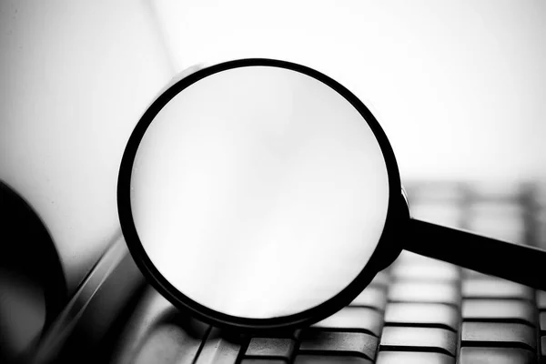Search Symbol Background Magnifying Glass Empty White Copy Space Computer — Stock Photo, Image