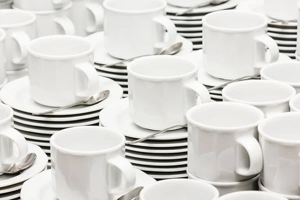 Yemek Şirketi Kahve Masası Beyaz Seramik Bardak Yığını Küçük Kahve — Stok fotoğraf