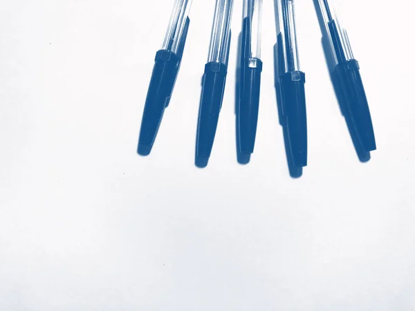 Ballpoint pen on white background. PANTONE Blue, Classic Blue, Phantom Blue — Stock Photo, Image