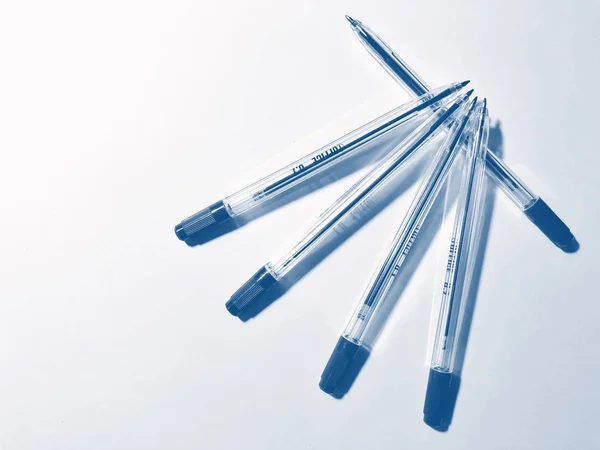 Ballpoint pen on white background. PANTONE Blue, Classic Blue, Phantom Blue — 스톡 사진