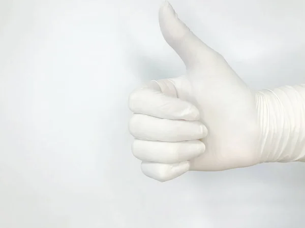Χέρι Λευκό Γάντι Που Απομονώνεται Στο Λευκό Τον Αντίχειρα Επάνω — Φωτογραφία Αρχείου