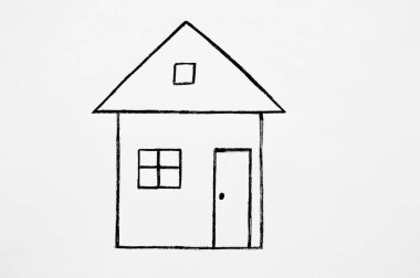 Grunge Fırça Vuruşları Evi. Contour tasarımı, desenli resim, beyaz arka planda siyah