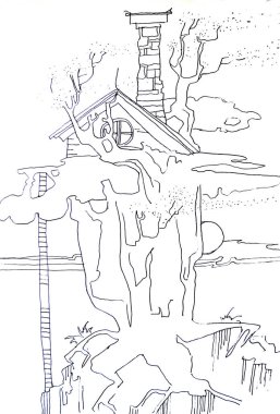 Kalem özeti siyah & beyaz grafik çizimi - Ev