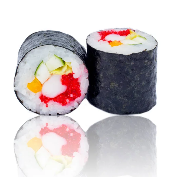 Colección de piezas de sushi, aisladas sobre fondo blanco — Foto de Stock