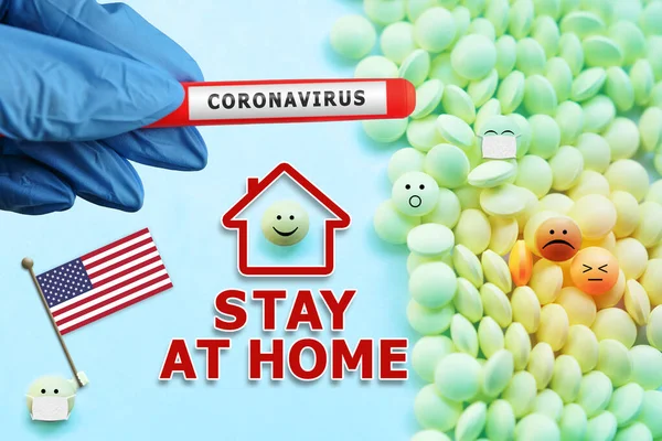 Stay Home Quarantine Isolation Flag United States America Covid Coronavirus — Stock Photo, Image