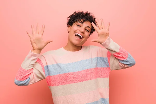 Young Mixed African American Teenager Woman Showing Number Ten Hands — Stock Photo, Image