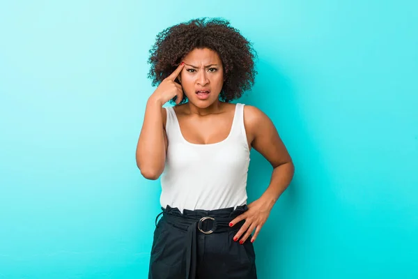 Young African American Woman Showing Disappointment Gesture Forefinger — Stock Photo, Image