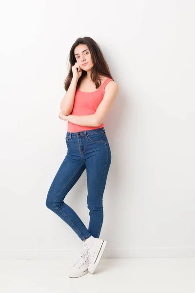 Young Caucasian Woman Standing White Background — Stock Photo, Image