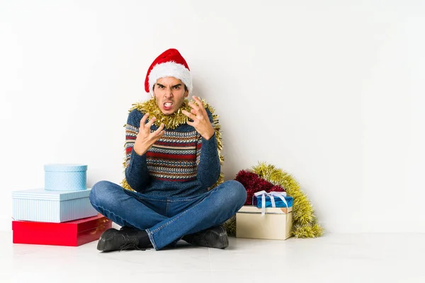 Joven Día Navidad Confundido Siente Dudoso Inseguro — Foto de Stock