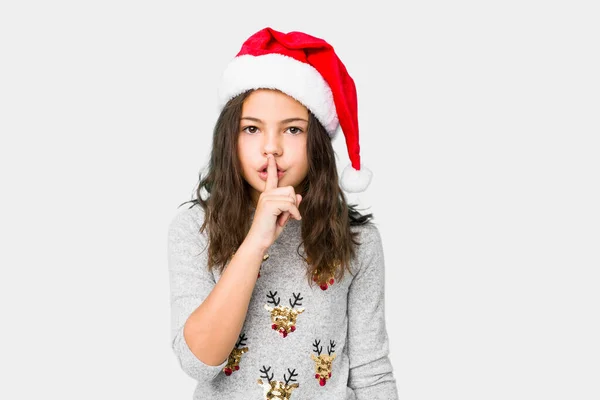 Menina Celebrando Dia Natal Mantendo Segredo Pedindo Silêncio — Fotografia de Stock