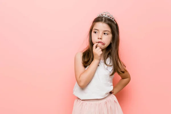 Little Girl Wearing Princess Look Relaxed Thinking Something Looking Copy — 스톡 사진