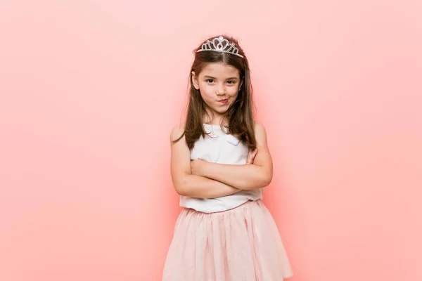 Little Girl Wearing Princess Look Frowning Face Displeasure Keeps Arms — 스톡 사진