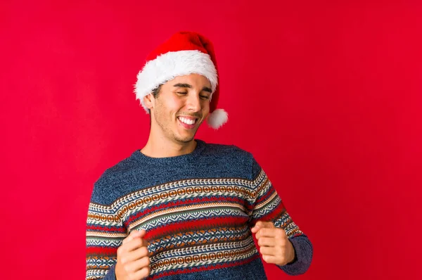 Jovem Dia Natal Gritando Animado Para Frente — Fotografia de Stock