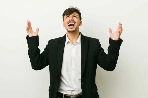 Young Business Hispanic Man Screaming Sky Looking Frustrated — Stock Photo, Image