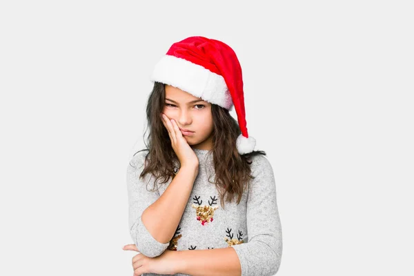 Menina Comemorando Dia Natal Que Está Entediado Cansado Precisa Dia — Fotografia de Stock