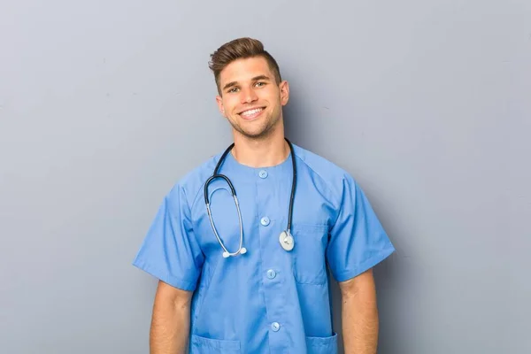 Young Nurse Man Happy Smiling Cheerful — Stok fotoğraf