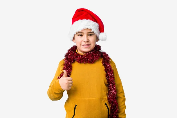 Little Boy Celebrating Christmas Day Wearing Santa Hat Isolated Smiling — Stock Photo, Image