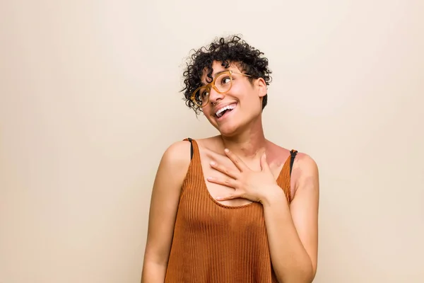 Young African American Woman Skin Birth Mark Laughs Out Loudly — Stock Photo, Image