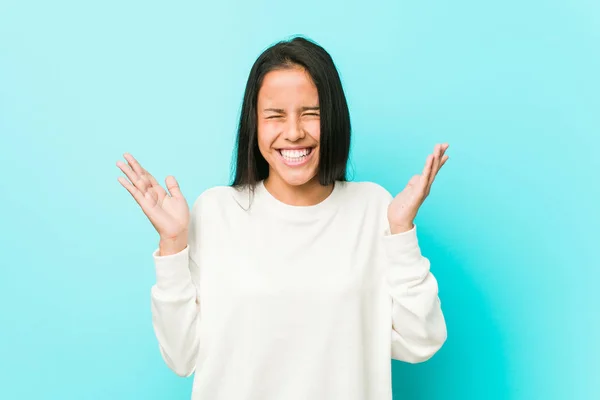 Young Pretty Hispanic Woman Joyful Laughing Lot Happiness Concept — Stock Photo, Image