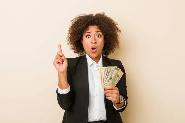 Young African American Woman Holding Dollars Having Some Great Idea — Stock Photo, Image