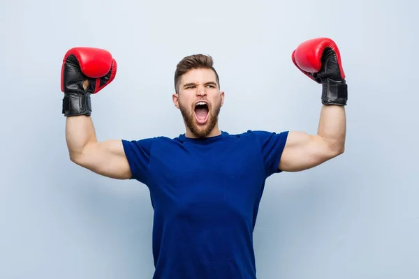 Young Caucasian Man Wearing Boxing Gloves — Stock Photo, Image