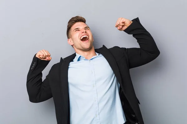 Young Handsome Caucasian Man Raising Fist Victory Winner Concept — Stock Photo, Image