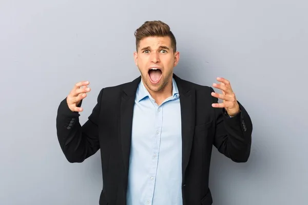 Young Handsome Caucasian Man Screaming Rage — Stock Photo, Image