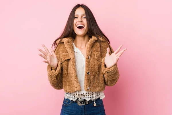 Young Cute Woman Celebrating Victory Success Surprised Shocked — Stock Photo, Image