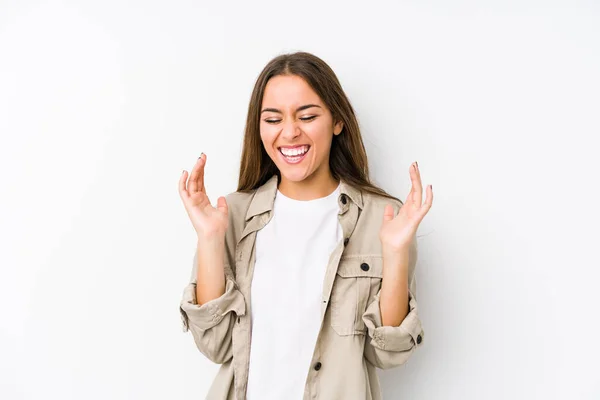 Young Caucasian Woman Isolated Joyful Laughing Lot Happiness Concept — Stock Photo, Image