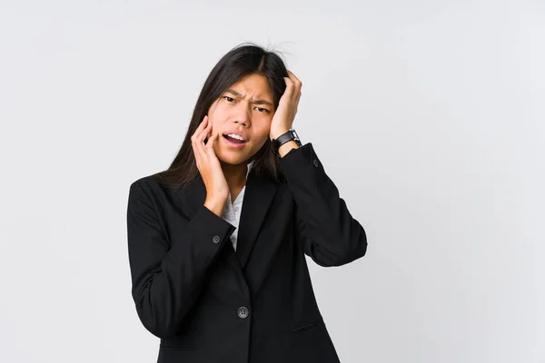 Junge Asiatische Geschäftsfrau Jammert Und Weint Untröstlich — Stockfoto