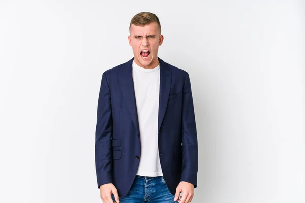 Young Business Caucasian Man Screaming Very Angry Aggressive — 스톡 사진