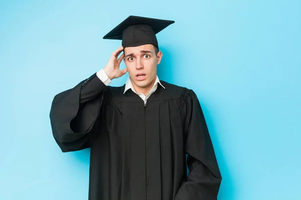 Young Caucasian Graduated Man Being Shocked She Has Remembered Important — Stock Photo, Image