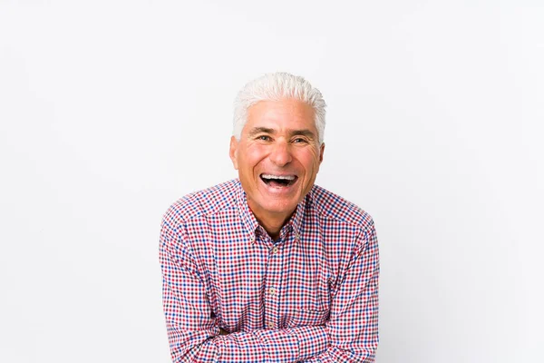 Senior Caucasian Man Isolated Laughing Having Fun — Stock Photo, Image