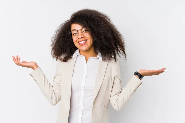 Jovem Mulher Negócios Afro Americana Duvidando Encolhendo Ombros Gesto Questionamento — Fotografia de Stock