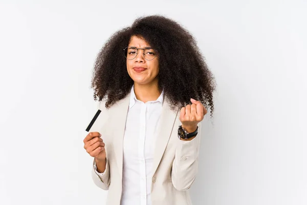 Jovem Empresária Afro Segurando Carro Crédito Isolado Jovem Empresária Afro — Fotografia de Stock