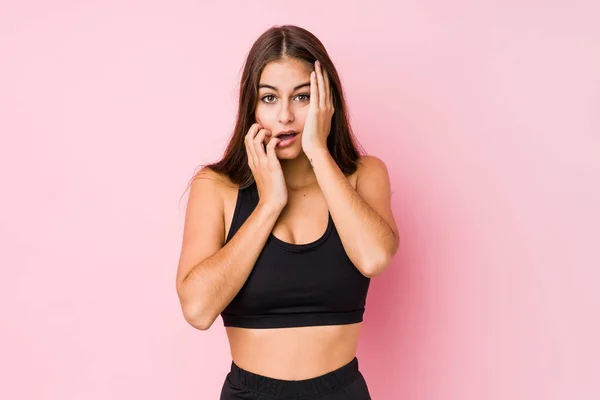 Young Caucasian Fitness Woman Doing Sport Isolated Whining Crying Disconsolately — Stock Photo, Image