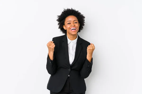 Middle Aged African American Business Woman White Background Isolated Cheering — 스톡 사진