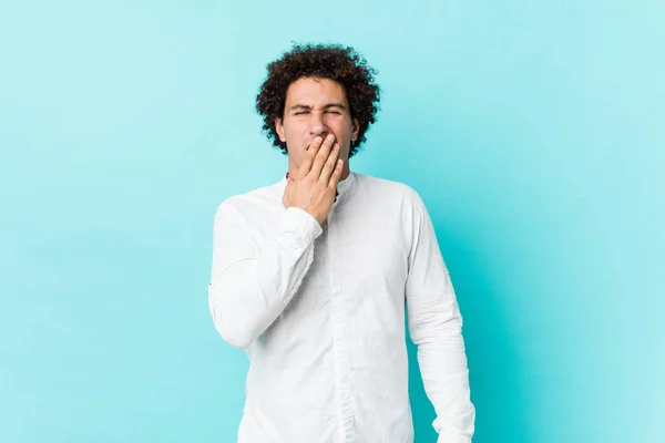 Young Curly Mature Man Wearing Elegant Shirt Yawning Showing Tired — Stock Photo, Image