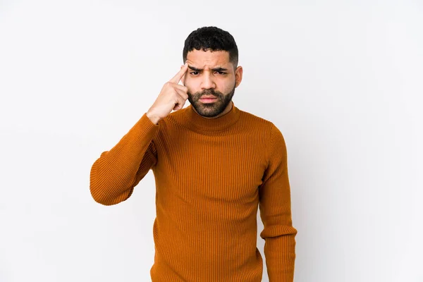 Young Latin Man White Background Isolated Showing Disappointment Gesture Forefinger — 스톡 사진