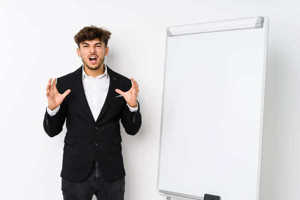 Young Business Coaching Arabian Man Screaming Rage — Stock Photo, Image