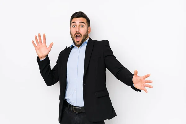 Young Caucasian Business Man White Background Isolated Being Shocked Due — Stock Photo, Image
