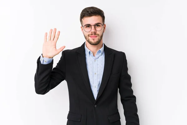 Junger Kaukasischer Geschäftsmann Posiert Vor Weißem Hintergrund Isoliert Junger Kaukasischer — Stockfoto