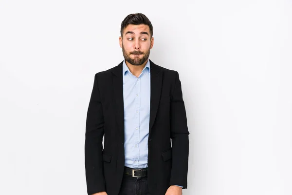 Young Caucasian Business Man White Background Isolated Confused Feels Doubtful — 스톡 사진