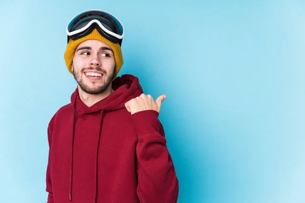 Jovem Caucasiano Vestindo Uma Roupa Esqui Pontos Isolados Com Dedo — Fotografia de Stock