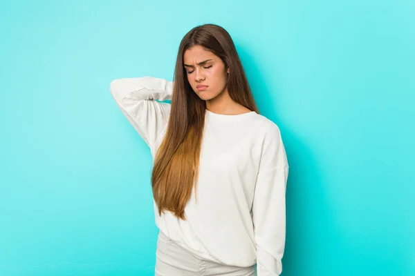 Young Slim Woman Suffering Neck Pain Due Sedentary Lifestyle — Stock Photo, Image